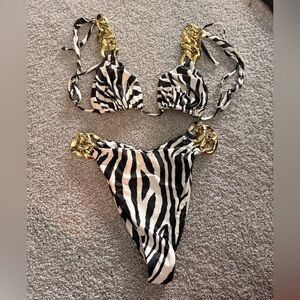 Zebra Print Bikini with Gold Accents